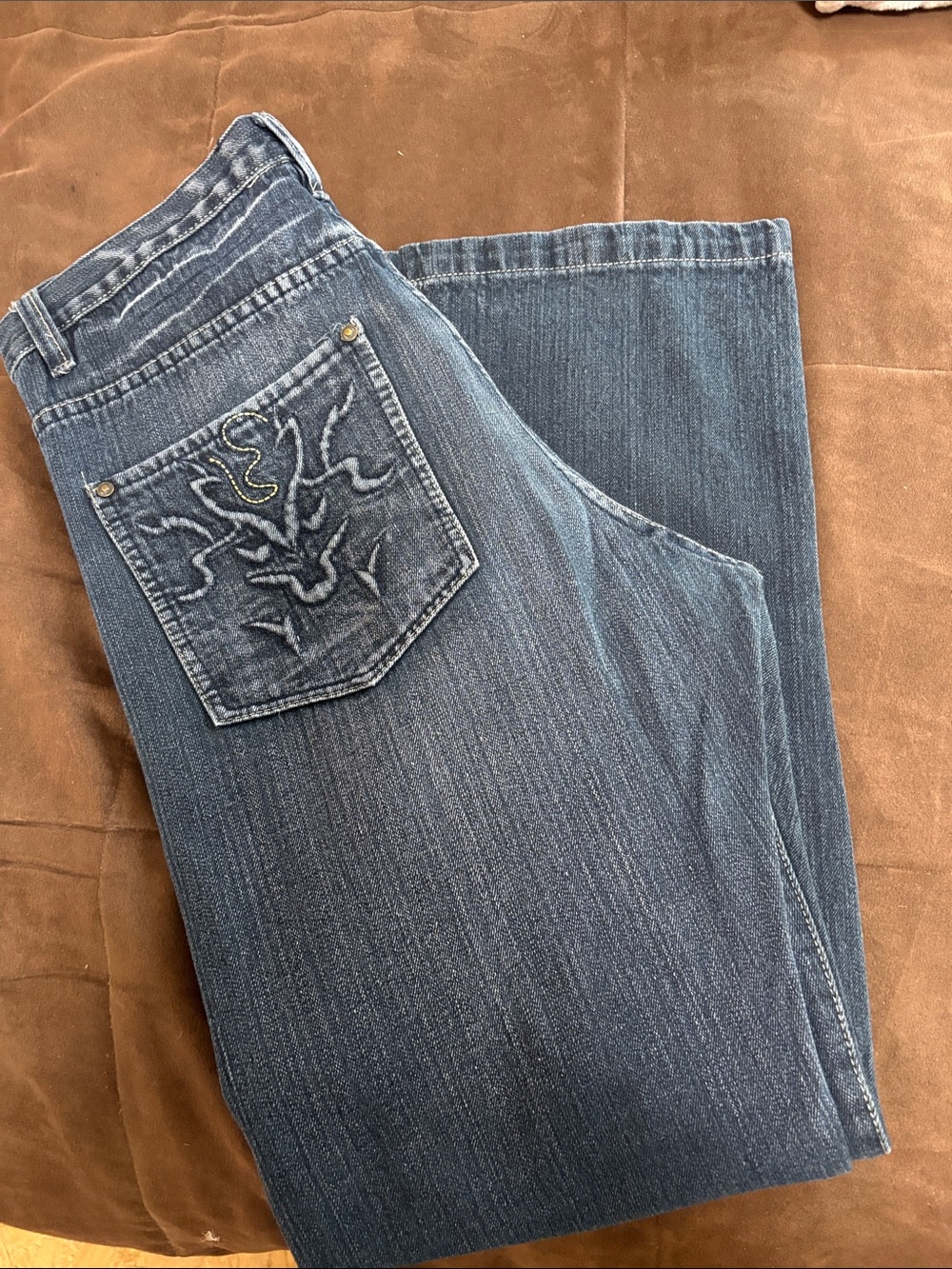 Y2K indigo thirty Embroidered Back-Pocket Dark Blue Jeans